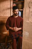 The Hariri Men 3/4 Sleeve Kurta - Royal Burgundy