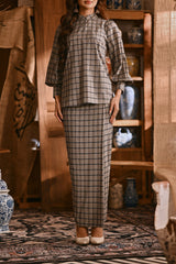 The Hariri Women Folded Skirt - Slate Grid