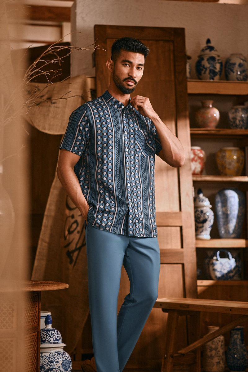 The Hariri Men Batik Shirt - Teal Borneo