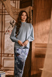 The Hariri Women Mandarin Collar Blouse - Silver Blue
