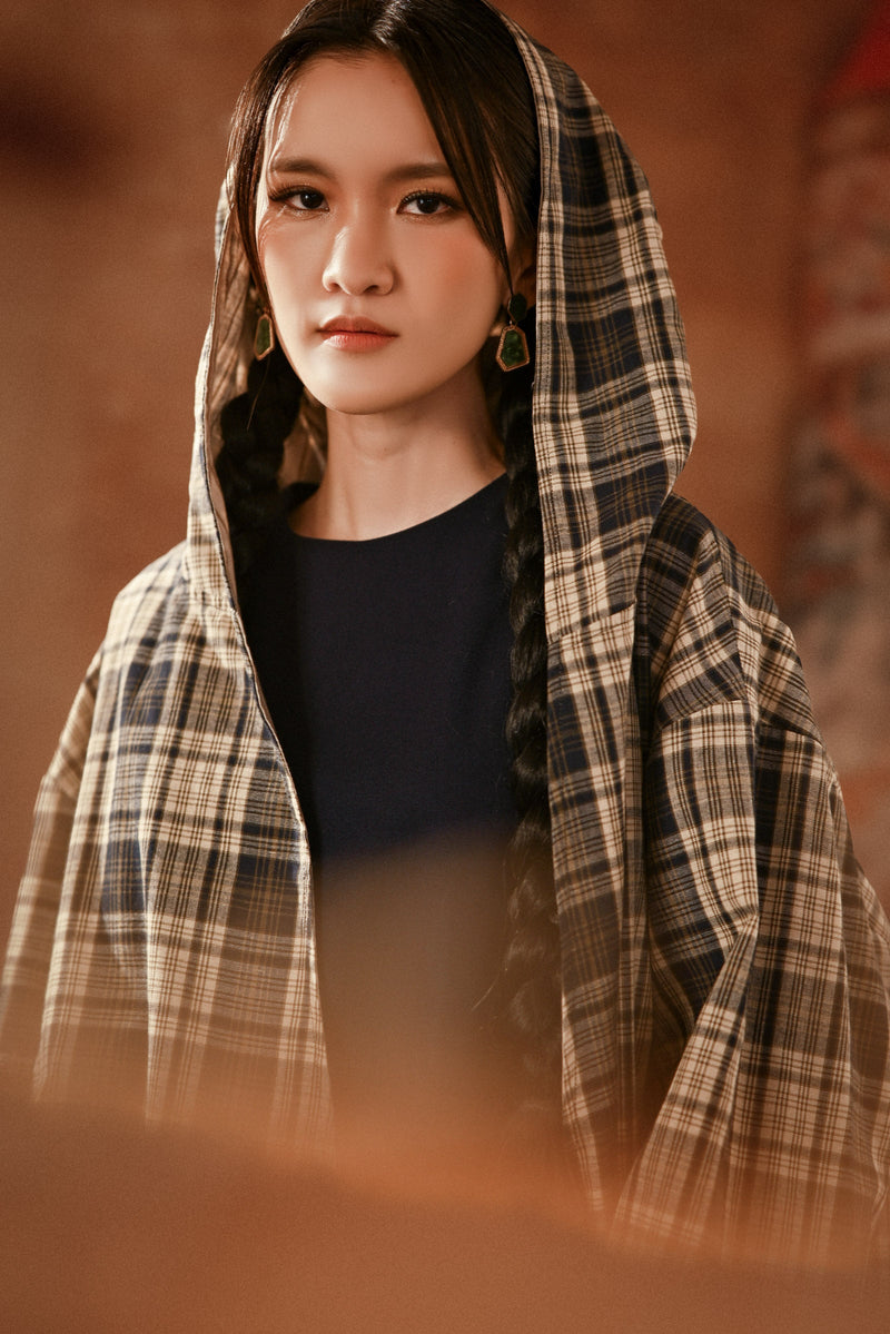 The Asal Kita Women Urban Jacket - Blue Tartan