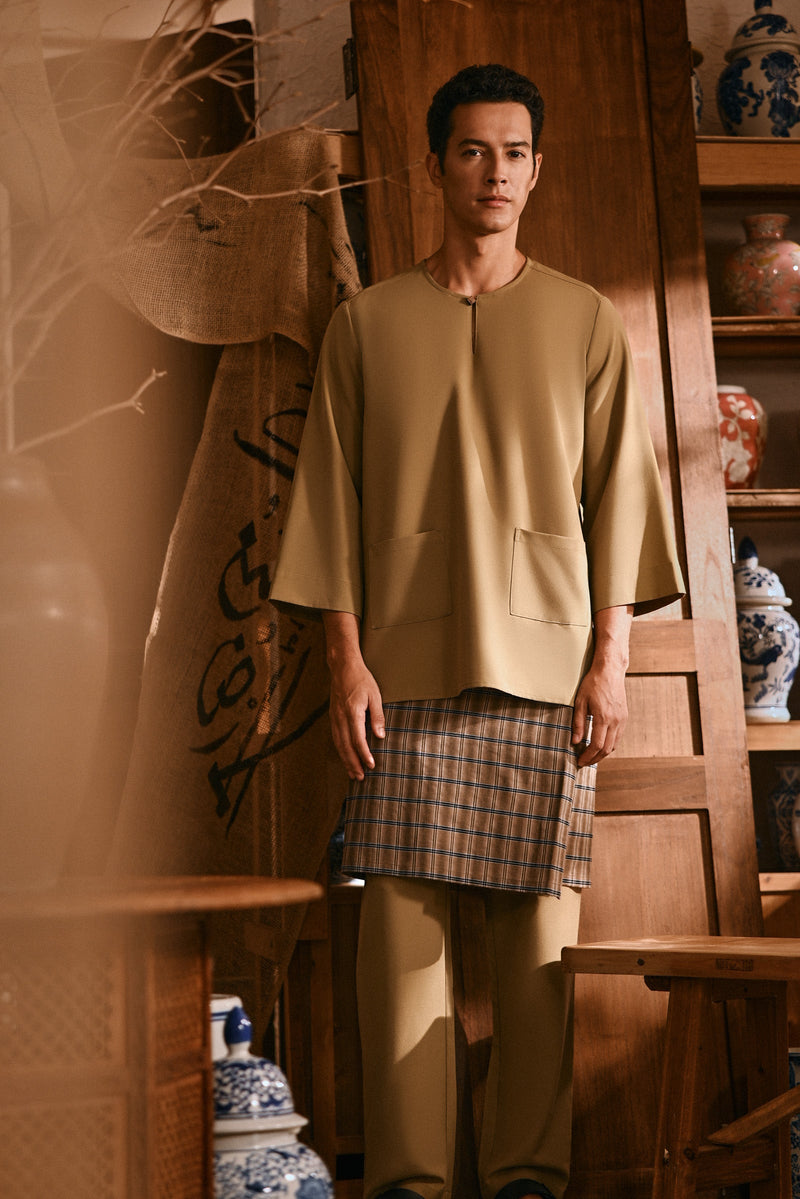 The Hariri Men 3/4 Sleeve Kurta - Butter Olive