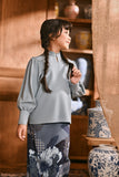 The Hariri Mandarin Collar Blouse - Silver Blue