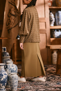 The Hariri Broderie Skirt - Butter Olive
