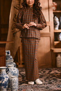 The Hariri Folded Skirt - Copper Grid