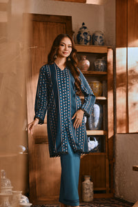 The Hariri Women Neo Kurung Top - Teal Borneo