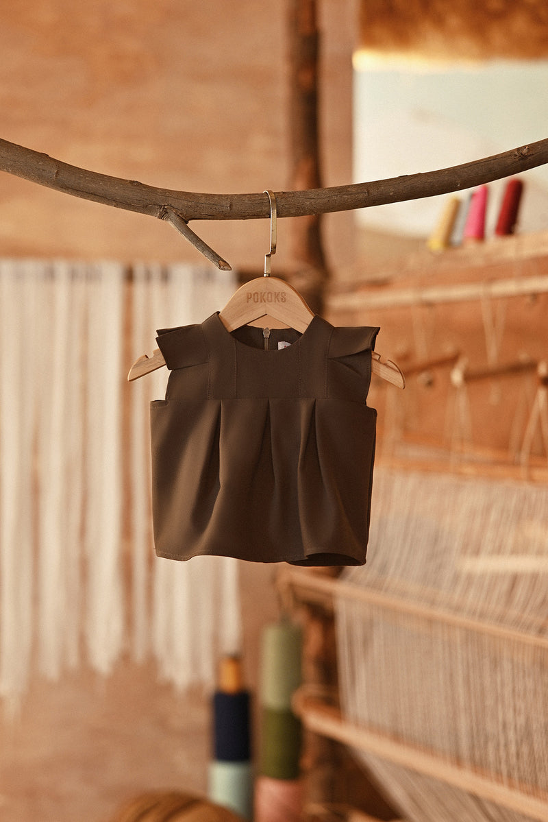 The Asal Kita Babies Kurung Pleats Top - Dark Olive