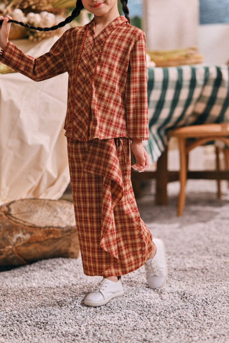 The Courtyard Broderie Flounce Skirt - Russet Check