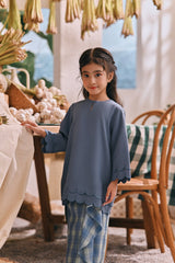The Courtyard Layered Broderie Kurung Top - Coronet Blue