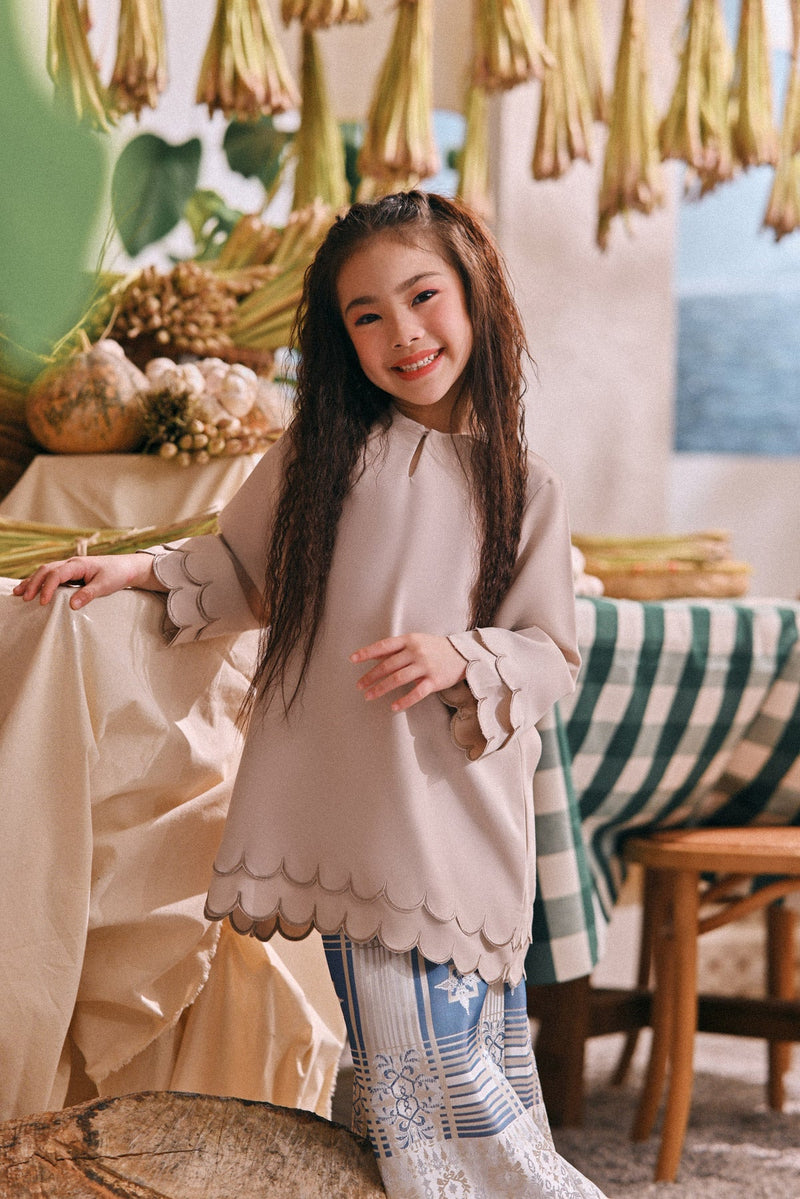 The Courtyard Layered Broderie Kurung Top - Nude