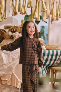 The Courtyard Side Tie Blouse - Walnut Plaid