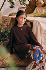 The Courtyard Layered Broderie Kurung Top - Dark Burgundy