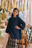 The Courtyard Layered Broderie Kurung Top - Navy