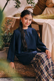 The Courtyard Layered Broderie Kurung Top - Navy
