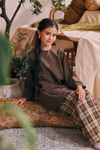 The Courtyard Layered Broderie Kurung Top - Dark Olive