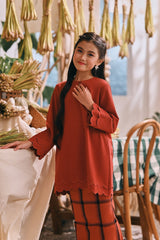 The Courtyard Layered Broderie Kurung Top - Spice Red