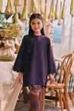 The Courtyard Layered Broderie Kurung Top - Royal Purple