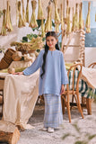 The Courtyard Layered Broderie Kurung Top - Ice Blue