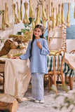 The Courtyard Layered Broderie Kurung Top - Ice Blue