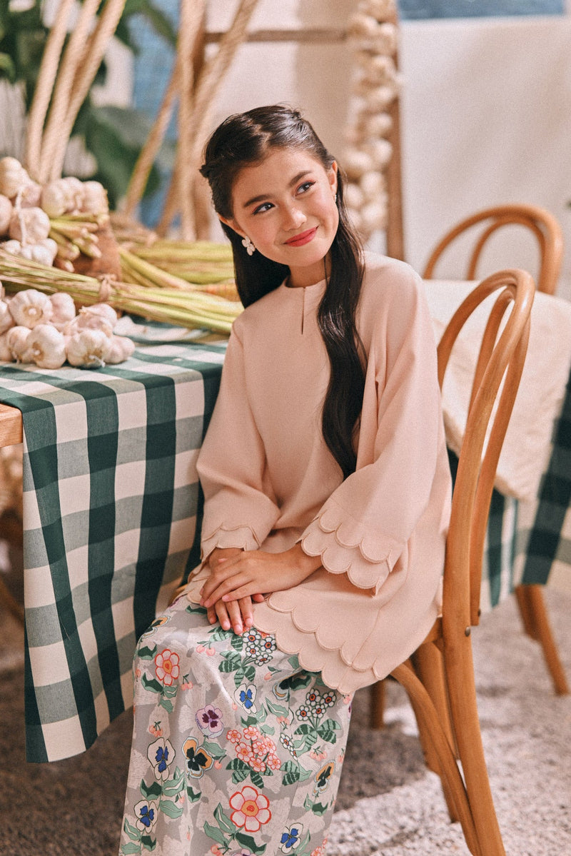 The Courtyard Layered Broderie Kurung Top - Creamy