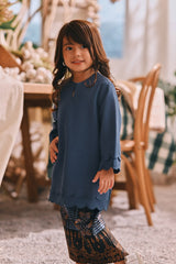 The Courtyard Layered Broderie Kurung Top - Deep Blue