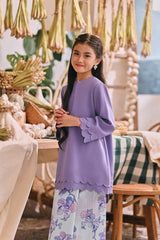 The Courtyard Layered Broderie Kurung Top - Dusty Purple