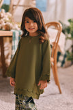 The Courtyard Layered Broderie Kurung Top - Green Olive