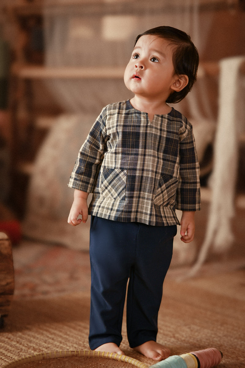 The Asal Kita Babies Kurta - Blue Tartan