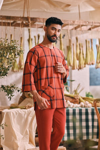 The Courtyard Men 3/4 Sleeve Kurta - Blaze Square