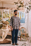 The Courtyard Men 3/4 Sleeve Kurta - Navy Plaid