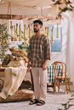 The Courtyard Men 3/4 Sleeve Kurta - Sand Plaid