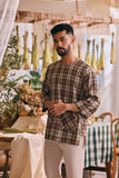 The Courtyard Men 3/4 Sleeve Kurta - Sand Plaid