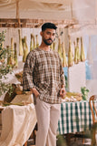 The Courtyard Men 3/4 Sleeve Kurta - Sand Plaid