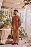 The Courtyard Men 3/4 Sleeve Kurta - Russet Check