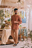The Courtyard Men 3/4 Sleeve Kurta - Russet Check
