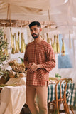 The Courtyard Men 3/4 Sleeve Kurta - Russet Check