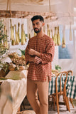 The Courtyard Men 3/4 Sleeve Kurta - Russet Check