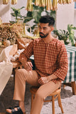 The Courtyard Men 3/4 Sleeve Kurta - Russet Check