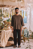The Courtyard Men 3/4 Sleeve Kurta - Truffle Check