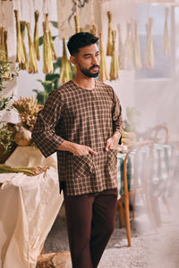 The Courtyard Men 3/4 Sleeve Kurta - Truffle Check