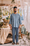 The Courtyard Men 3/4 Sleeve Kurta - Bluemont Grid