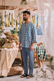 The Courtyard Men 3/4 Sleeve Kurta - Bluemont Grid