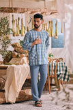 The Courtyard Men 3/4 Sleeve Kurta - Bluemont Grid