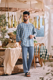 The Courtyard Men 3/4 Sleeve Kurta - Bluemont Grid