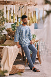 The Courtyard Men 3/4 Sleeve Kurta - Bluemont Grid