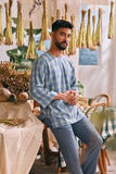 The Courtyard Men 3/4 Sleeve Kurta - Bluemont Grid