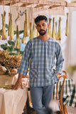The Courtyard Men 3/4 Sleeve Kurta - Bluemont Grid