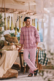 The Courtyard Men 3/4 Sleeve Kurta - Petal Grid