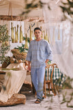 The Courtyard Men 3/4 Sleeve Kurta - Skyline Grid