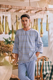 The Courtyard Men 3/4 Sleeve Kurta - Skyline Grid